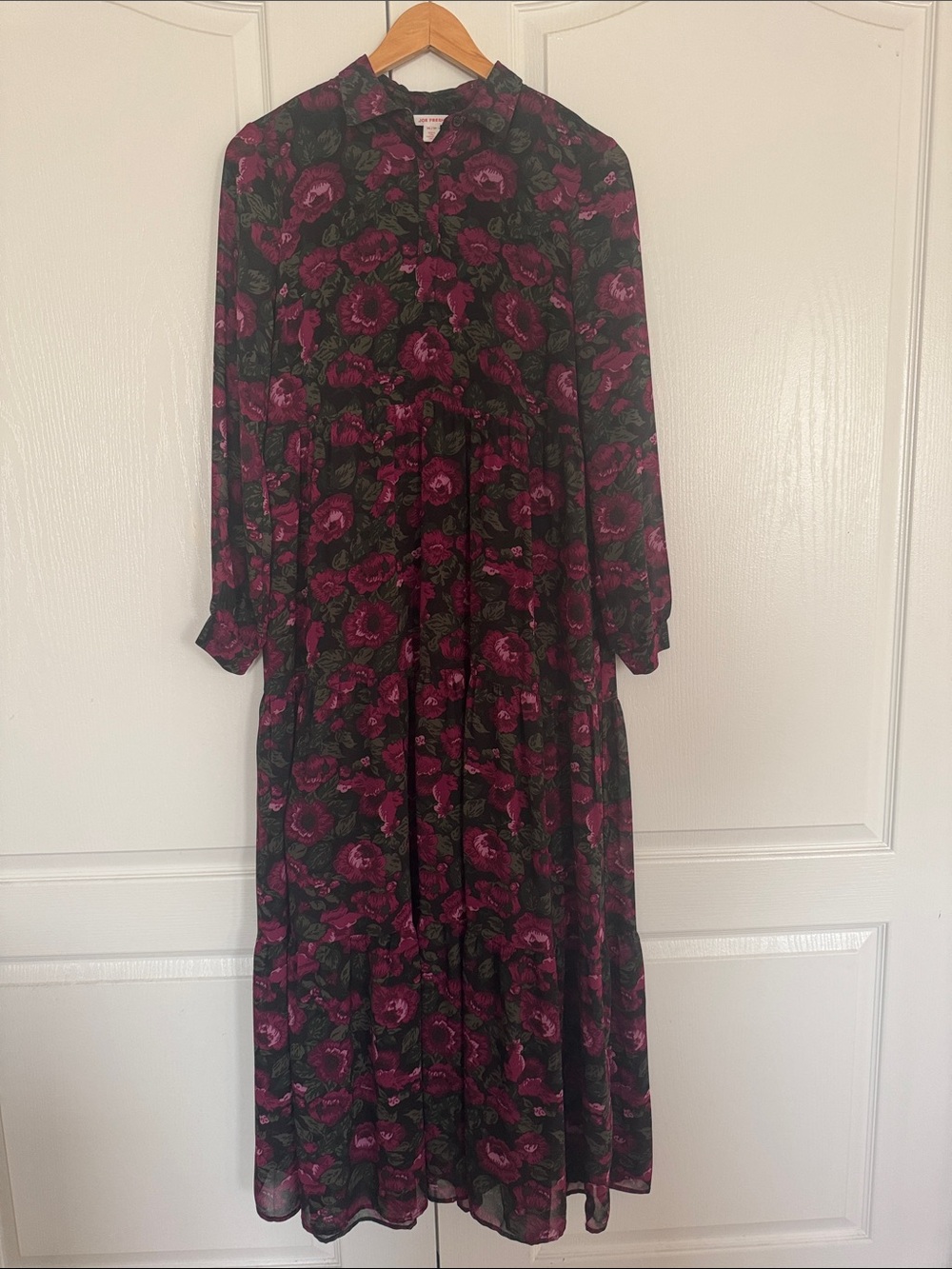 Joe Fresh Long Sleeve Floral Midi Dress Loose Fit free waist